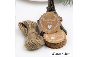 KRAFT ROUND TAGS "HANDMADE"   D45mm WITH ROPE SET 50/pcs